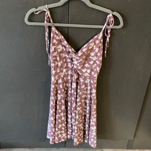 Purple & White Floral Mini Dress Adjustable Straps